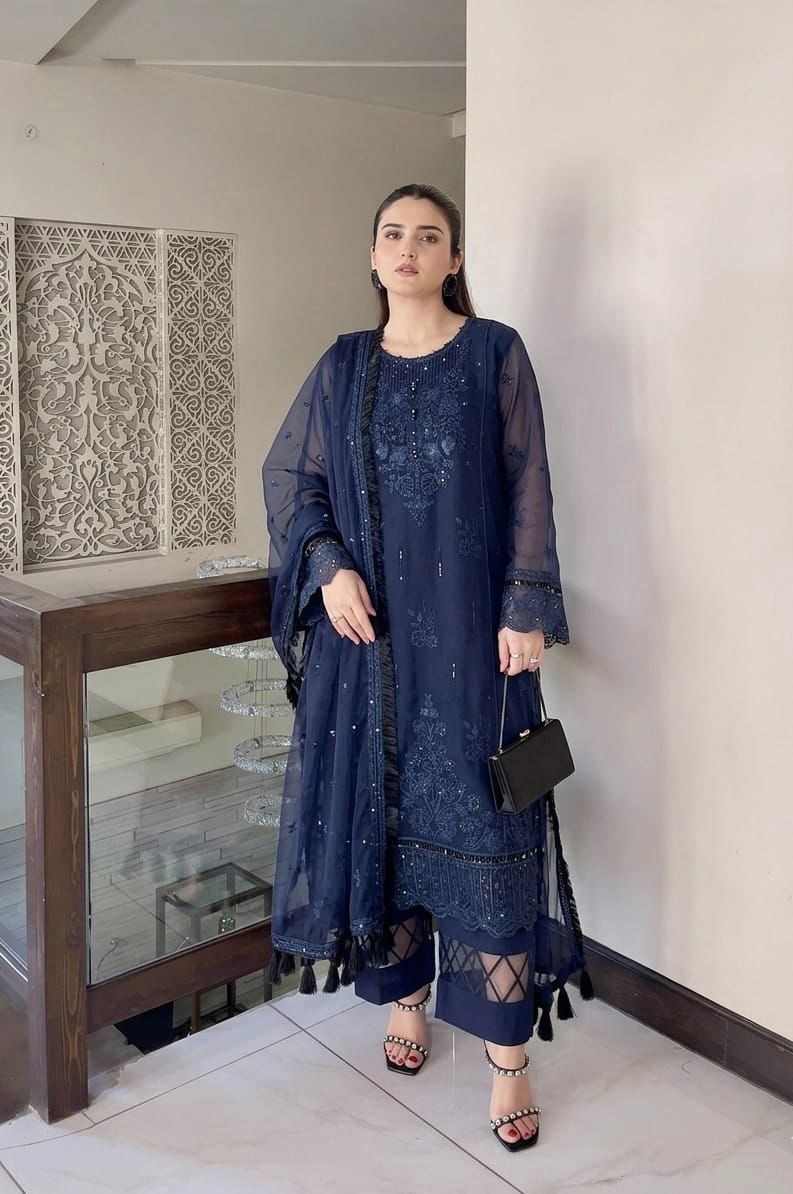 Women's Maroon 3 Piece Cotton Embroidered Suit with Chiffon Dupatta